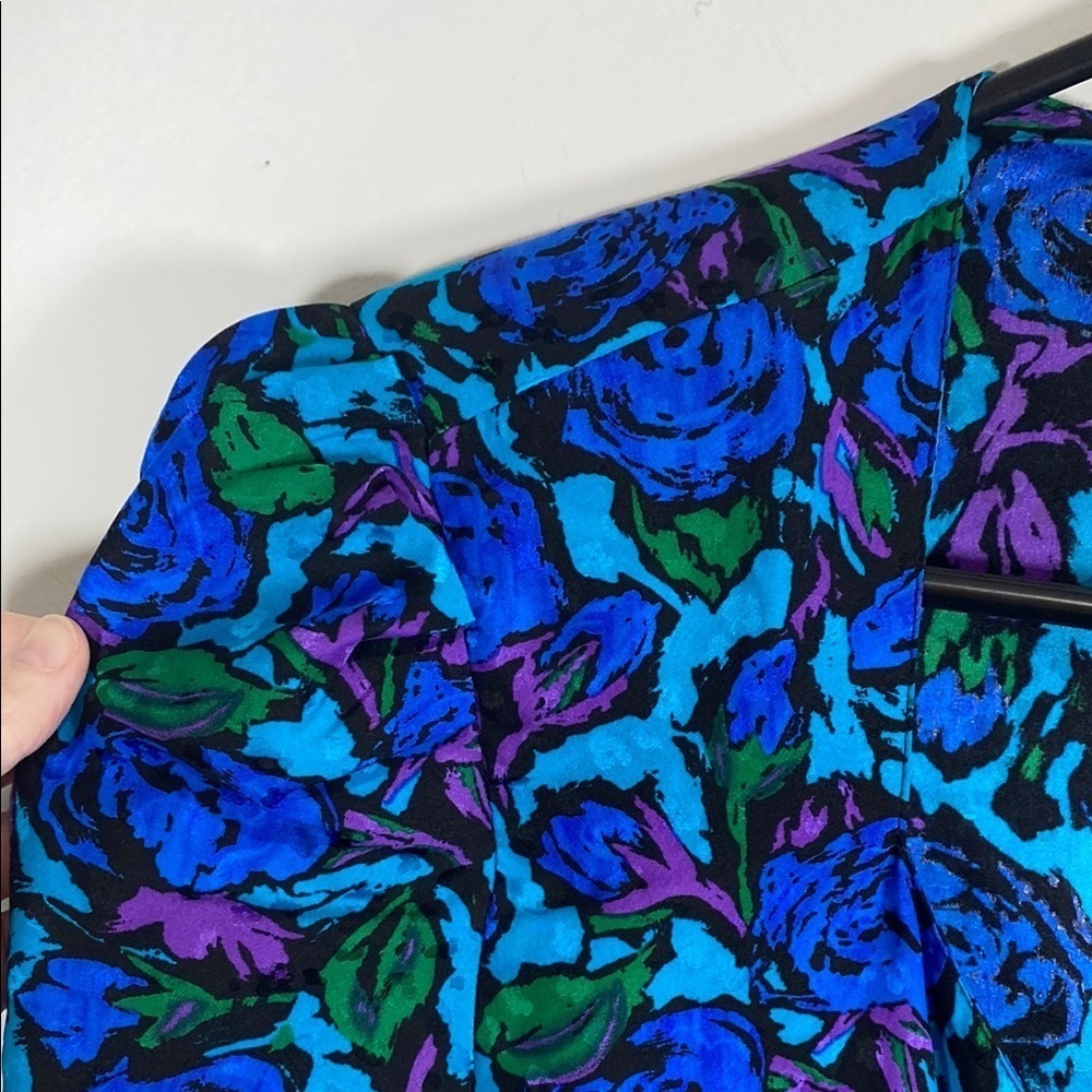 Vintage St Gillian 100% Silk Floral Blouse 80s 90s Jewel Tone Size 10 - Picture 4 of 8